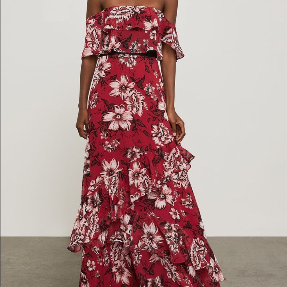 nwt bcbg maxazria maxi red and black floral dress